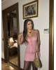 Pembe Askılı Dekolteli Mini Elbise