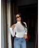 Beyaz Balıkçı Yaka Transparan Bluz