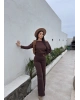 Kahverengi Kayık Yaka Basic Takım