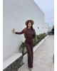 Kahverengi Kayık Yaka Basic Takım