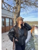 Siyah Oversize Dikiş Detay Deri Ceket