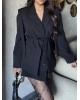 Siyah Omuz Detay Kuşaklı Blazer Ceket