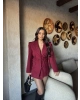 Bordo Omuz Detay Kuşaklı Blazer Ceket