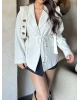 Beyaz Omuz Detay Kuşaklı Blazer Ceket