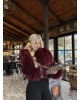 Bordo Crop Kürk Ceket
