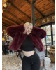 Bordo Crop Kürk Ceket