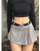 Gri Pileli Mini Şort Etek