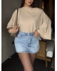 Bej Yarasa Kol Kayık Yaka Yumoş Bluz