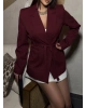 Bordo Çift Kemerli Tasarım Blazer Ceket