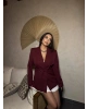 Bordo Çift Kemerli Tasarım Blazer Ceket
