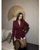 Bordo Çift Kemerli Tasarım Blazer Ceket