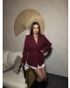 Bordo Çift Kemerli Tasarım Blazer Ceket