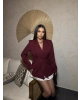 Bordo Çift Kemerli Tasarım Blazer Ceket