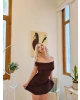 Kahverengi Madonna Yaka Drapeli Kısa Elbise