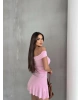 Pembe Madonna Yaka Drapeli Kısa Elbise