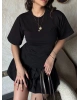 Siyah Sırt Bağlamalı Bele Oturan Tshırt