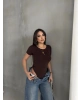 Kahverengi Kısa Kollu Bodysuit
