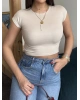 Bej Kısa Kol Crop Top
