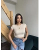 Bej Kısa Kol Crop Top