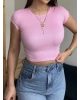 Pembe Kısa Kol Crop Top