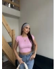 Pembe Kısa Kol Crop Top