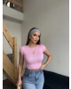 Pembe Kısa Kol Crop Top