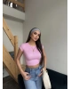 Pembe Kısa Kol Crop Top