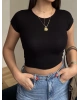 Siyah Kısa Kol Crop Top
