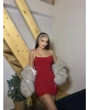 Kırmızı Sırt Dekolteli Tasarım Mini Elbise