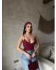 Bordo İp Askılı Bodysuit