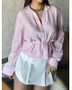 Pembe Gizli Düğme Bağlamalı Gömlek