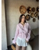 Pembe Gizli Düğme Bağlamalı Gömlek