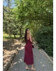 Bordo Degaje Yaka Uzun Elbise
