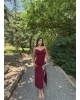 Bordo Degaje Yaka Uzun Elbise