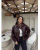 Bordo Deri Beli Lastikli Premium Ceket