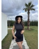 Siyah Dik Yaka Mini Elbise