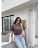 Kahverengi Baskılı Oversize Tshırt