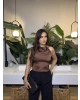 Kahverengi Saten Sırt Dekolteli Crop