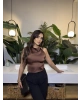 Kahverengi Saten Sırt Dekolteli Crop