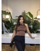 Kahverengi Saten Sırt Dekolteli Crop