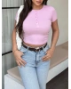 Pembe Düğme Detay Kısa Kol Crop