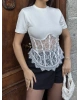 Beyaz Güpürlü Korse Tshırt