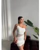 Beyaz Transparan Detay Tek Omuz Elbise