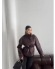 Bordo Kısa Suni Deri Dik Yaka Ceket