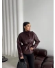 Bordo Kısa Suni Deri Dik Yaka Ceket