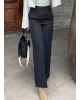 Siyah Gizli Düğme Tam Kalıp Kumaş Pantolon