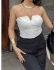 Beyaz Drapeli Straplez Crop
