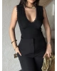 Siyah V Yaka Brode Dalgıç Crop