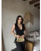 Siyah V Yaka Brode Dalgıç Crop