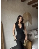 Siyah V Yaka Brode Dalgıç Crop